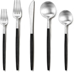 Silverware set for 6, Ollex 30-Piece Black and Silver Silverware Set include by OllexSilverwareSets
