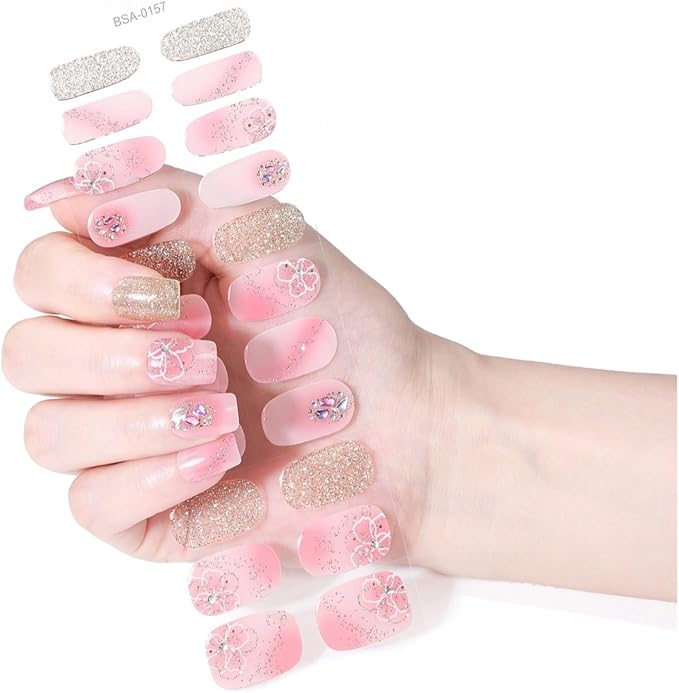 Nail Stickers, Gel Nail Strips with Manicure Tool Kit, 22 Pieces, Long Lasting, Chip Resistant, UV Free, Champagne Blush