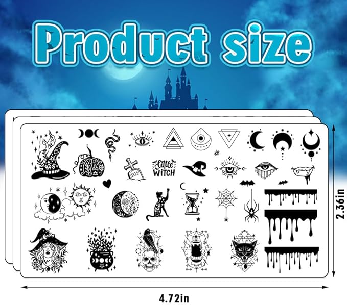 Hying 6pcs Halloween Nail Art Stamping Plates for Women Nail Art, Stainless Steel Jack-o'-Lantern Pumpkin Nail Plates Template Set for Halloween Decoration Spooky Blood Spiderweb Stamp Templates Kit