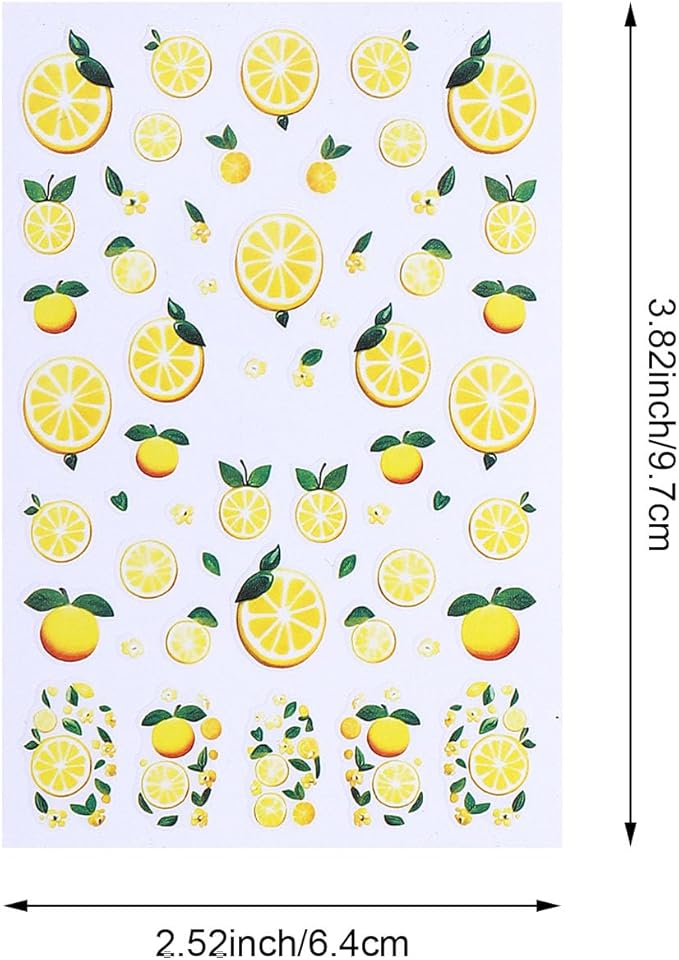 6 Sheets Fruit Nail Art Stickers Decals, 3D Self-Adhesive Embossed Lemon Strawberry Blueberry Stickers Nail Stickers for Women DIY Summer Manicure Decorations