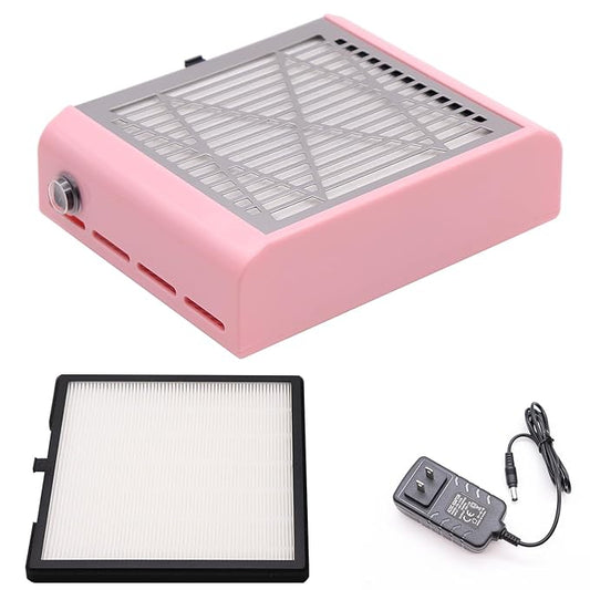 Electric Nail Dust Collector Machine, Nail Vacuum Suction Fan with Reusable Filters, Stainless Steel Nail Dust Cleaner, Dust Extractor Manicure Tool for Acrylic Gel Nail Polishing, Pink