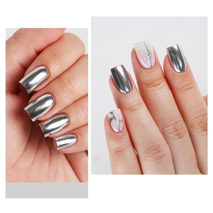 Imtiti Metallic Gel Nail Polish, Chrome Mirror Shine Gel Polish High Gloss Soak Off UV LED Metallic Silver 3D Drawing Mirror Manicure Salon DIY Design 10ML
