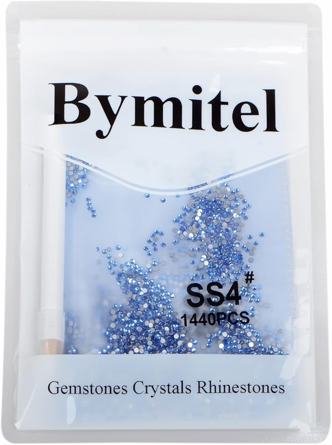 2880PCS Art Nail Rhinestones Non Hotfix Glue Fix Round Crystals Glass Flatback for DIY Jewelry Making with one Picking Pen (ss4 2880pcs, Lt. Sapphire)