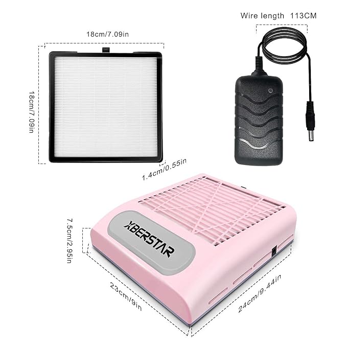 XBERSTAR 80W Nail Dust Collector for Acrylic Gel Nails,Manicure,Nail Jewelry,Calluses (Pink)