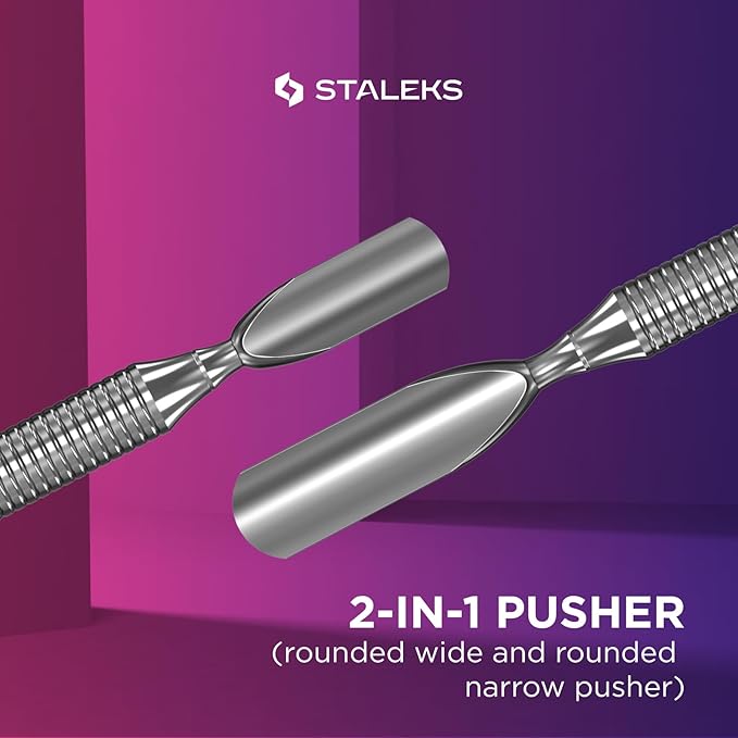 Staleks Pro Manicure Pusher Expert 30 Type 1 – Dual-Ended Rounded Pusher – Stainless Steel – Professional Cuticle Tool