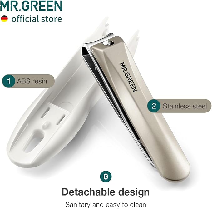 MR.GREEN Nail Clippers Anti Splash Fingernail Cutter Stainless Steel Manicure Tools Nail Scissors Detachable Design Nail Trimmer (M+Nano Glass File)