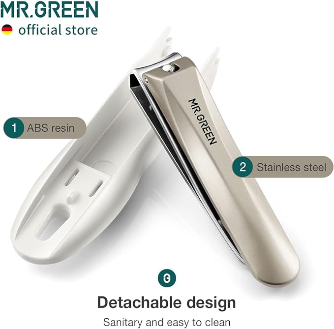 MR.GREEN Nail Clippers Anti Splash Fingernail Cutter Stainless Steel Manicure Tools Nail Scissors Detachable Design Nail Trimmer (Large)