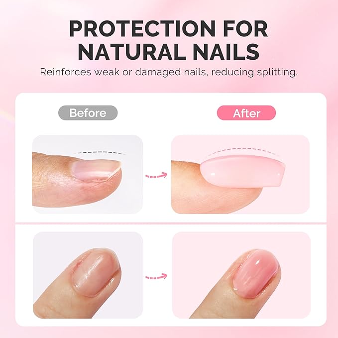MelodySusie 6PCS Builder Gel Set for Nails Thickening,15ML Pink Base Colors Clear Rubber Base Gel Polish,Soak Off UV Extension,Rhinestone Nail Glue in a Bottle for Nail Art Design Gift for Women
