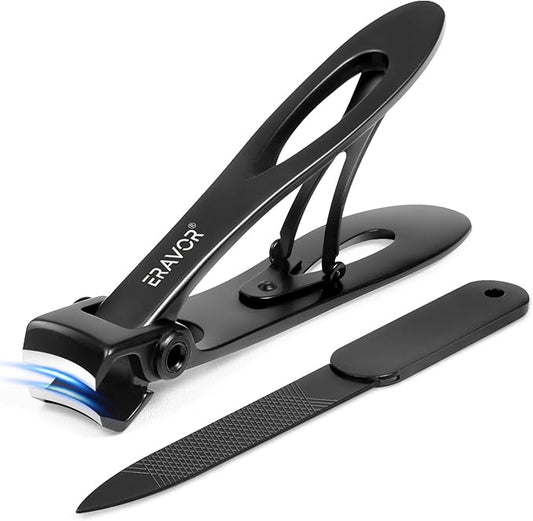 2025 Upgrade Nail Clippers Set – Ultra Wide Jaw (15mm) Toenail Clippers for Thick Nails, Premium 420 Stainless Steel, Long Handle, Anti-Splash Catcher, Safety Lock, Ideal for Seniors/Men/Women (Black)