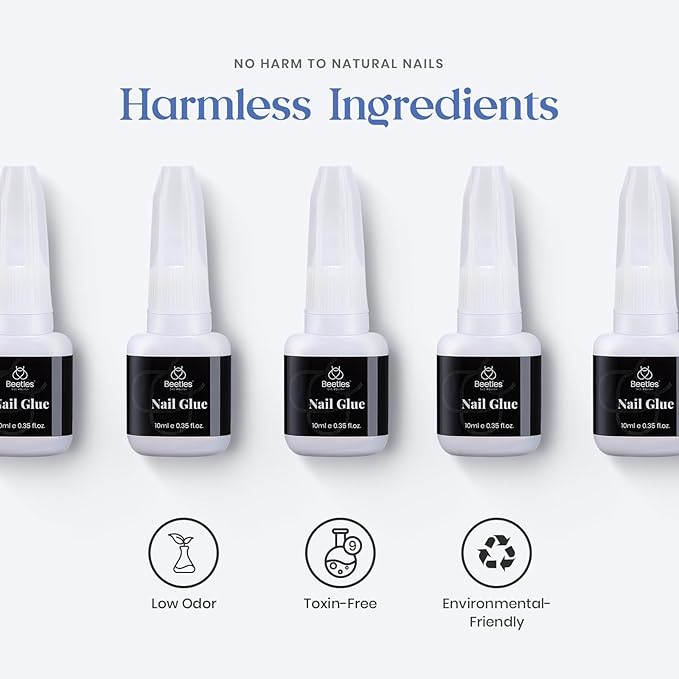 Beetles Super Strong Nail Glue for Press on Nails: 10ML 3Pcs Brush on Glue for Acrylic Nails, Nail Tips Quick Dry No Uv Light Needed