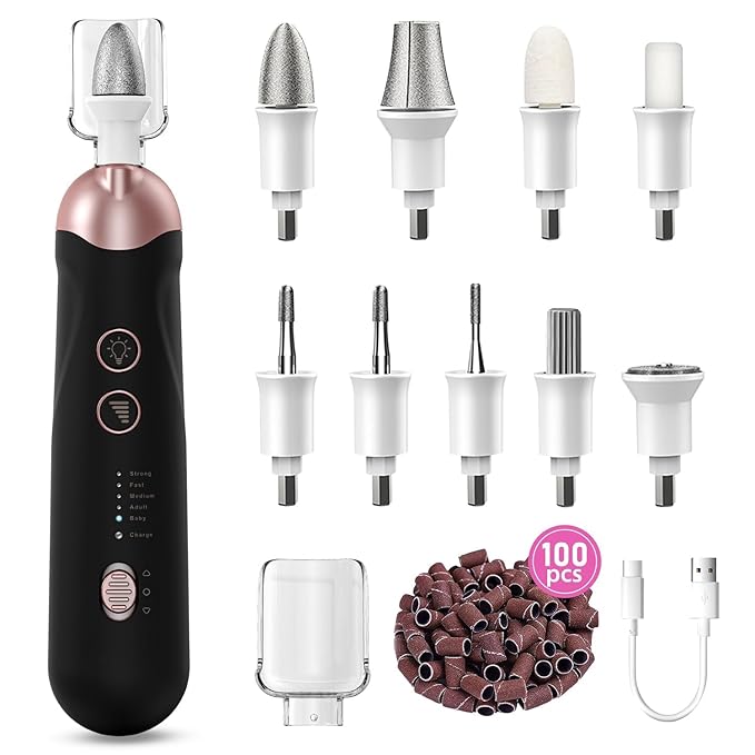 2 Pack 9-in-1 Electric Nail Grinder with 100 Bits: Cordless, 5 Speeds, Professional Manicure & Pedicure Kit