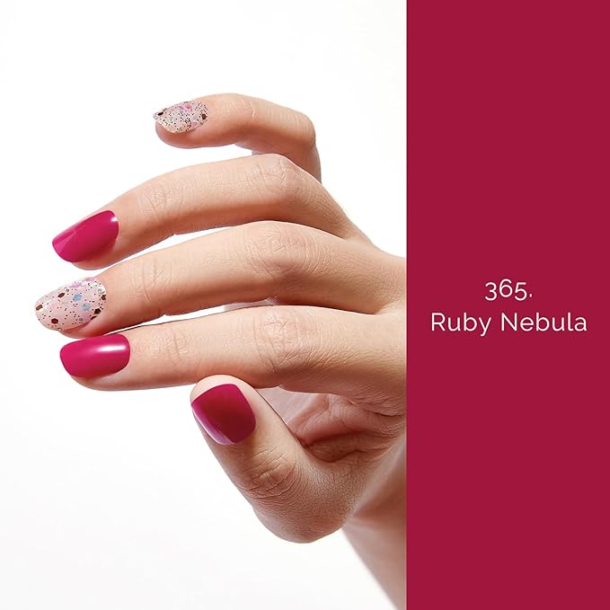 NAILOG 20 Pcs Semi Cured Gel Nail Strips - Extra Long Nail Wraps with Glossy Gel Finishing Red, Ruby Nebula