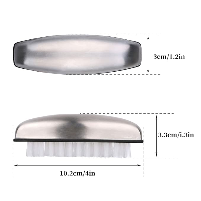 2 Pieces Nail Brushes for Cleaning, Beomeen Stainless Steel Fingernail Cleaner, Hand Nail Toes Cleaning and Scrubbing Brushes, Pedicure Nail Scrubber Non-Slip for Kitchen, Men & Mechanics