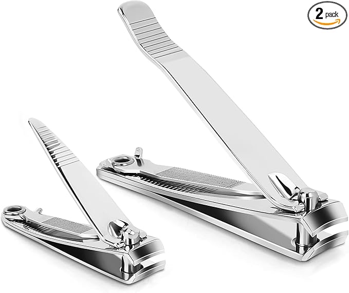 Nail Clippers, Toenail Clippers, Fingernail Clipper Cutters, Stainless Steel Toe Nail Clippers with Sharp Curved Blades and File, Nail Clippers for Men Women Kids(Large & Small)