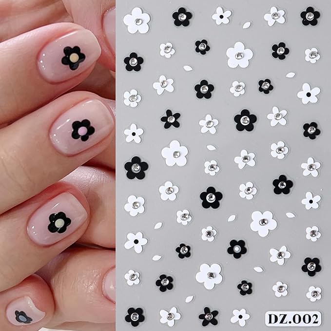 6 Sheets Rhinestones Bow Nail Stickers for 3D Self-Adhesive Flower Nail Art Decals With Glitter Design Red Black Acrylic Nail Art Supplies for Women DIY Manicure