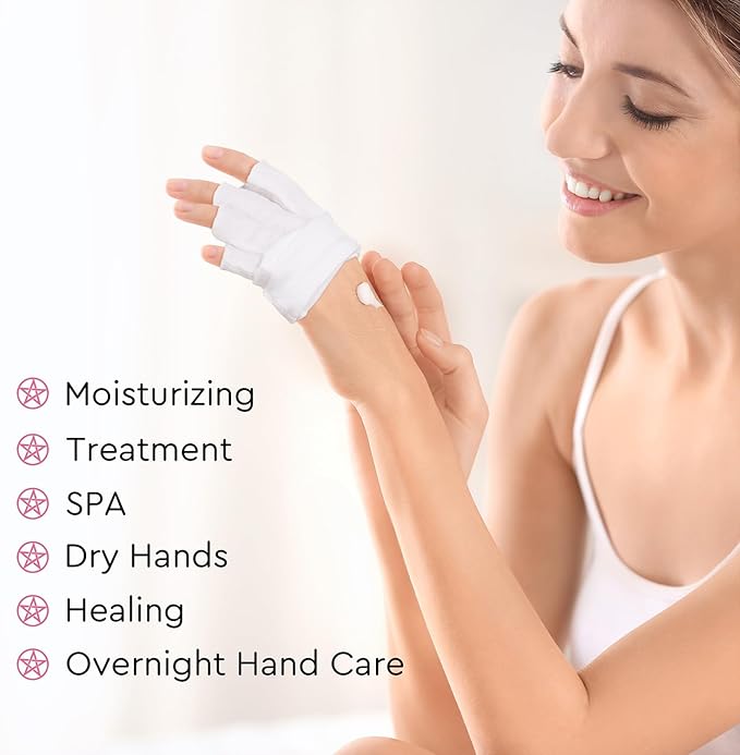 4 Pairs White Cotton Gloves - Fingerless Design 100% Pure Cotton Moisturizing Gloves - One Size Fits Most, Eczema Gloves for Dry Hands