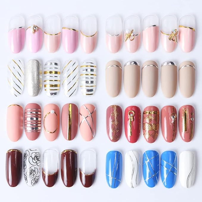 10 Sheets Gold Lines Nail Art Stickers Decal,Metal Geometric Stripe Wavy Line Self Adhesive Nail Decals French Classic Simple 3D Designs Nail Foil Stickers Sliders Manicure Decorations for Women Girls
