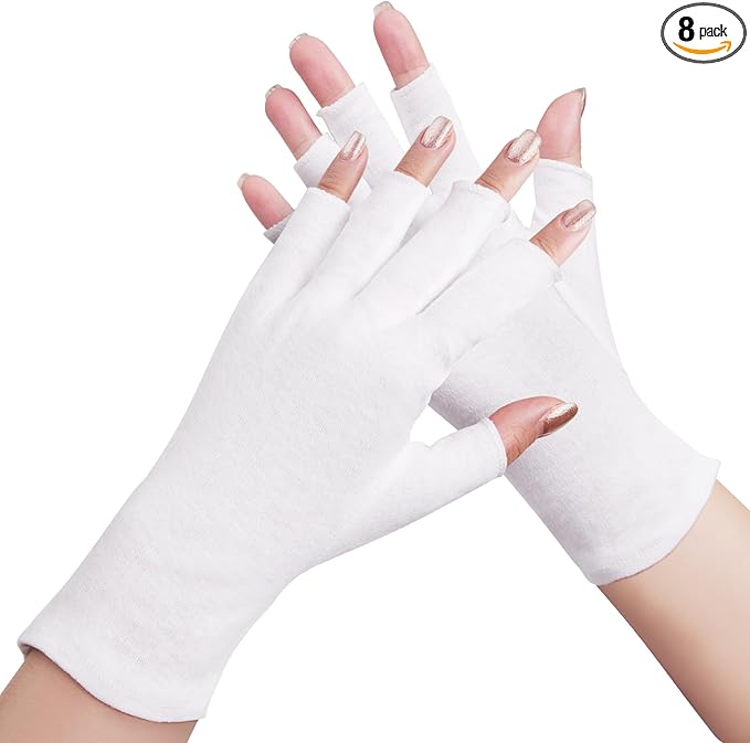 4 Pairs White Cotton Gloves - Fingerless Design 100% Pure Cotton Moisturizing Gloves - One Size Fits Most, Eczema Gloves for Dry Hands