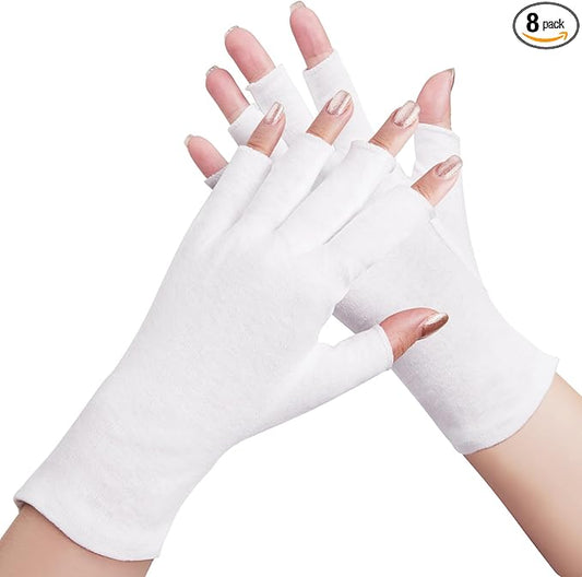 4 Pairs White Cotton Gloves - Fingerless Design 100% Pure Cotton Moisturizing Gloves - One Size Fits Most, Eczema Gloves for Dry Hands