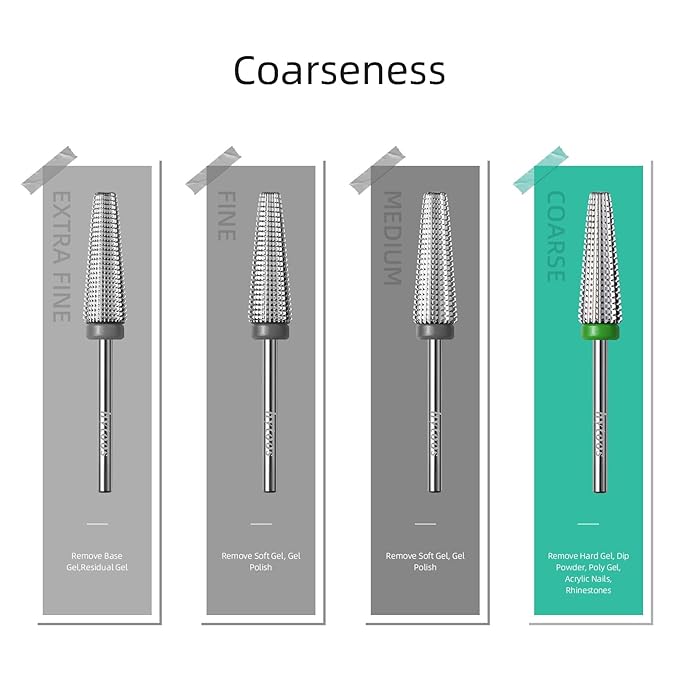 Long 5 in 1 Nail Drill Bits, 20mm Coarse Safety Tapered Nail Bit, Straight Cut Carbide Drill Bits for Nails, 3/32 Two-way, Electric Drills Removal Manicure Thick Gel