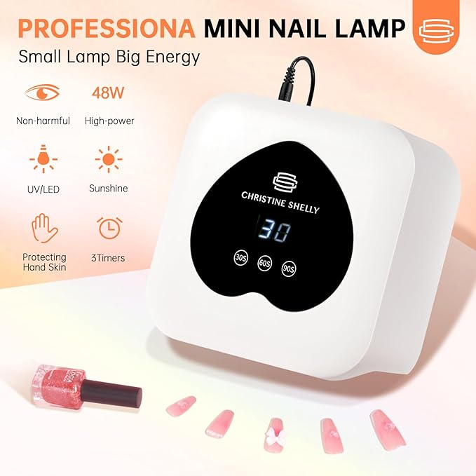 UV Nail Lamp, CHRISTINE SHELLY UV Light for Gel Nails, 48W Plug-in Mini Nail Lamp Nail Dryer with Touch Control Auto Sensor and 3 Timer Settings Nail Light Curing Lamp, Home Nail Art Tools