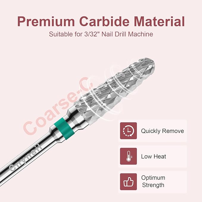 3/32" 2PCS Clean Cone Bits Coarse Grit Carbide Cuticle Cleaner Bit for Electric Nail Drills – Professional Manicure Tool for Nail Salons and Home Use (C Grit. Silver)