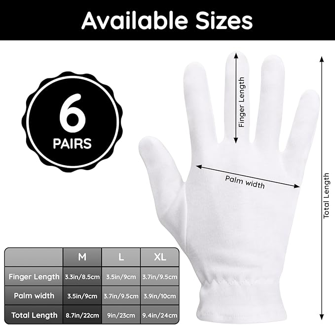 Segbeauty Moisturizing Gloves - Overnight Hand Gloves with Elastic Band, 12 Counts for Men, Women & Art Handling, 6 Pairs Sleep Moisture Lotion Gloves for Dry Hands
