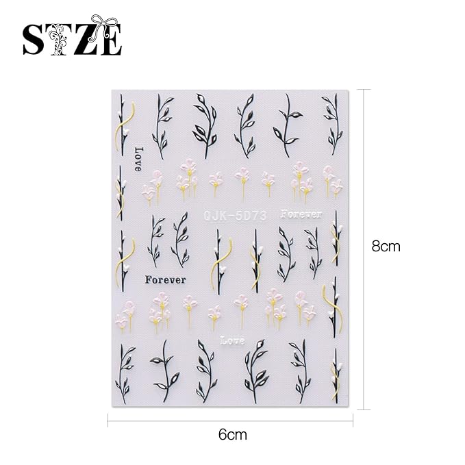 JMEOWIO 6 Sheets 3D Embossed Spring Flower Nail Art Stickers Decals Self-Adhesive Pegatinas Uñas 5D Colorful Summer Leaf Floral Nail Supplies Nail Art Design Decoration Accessories