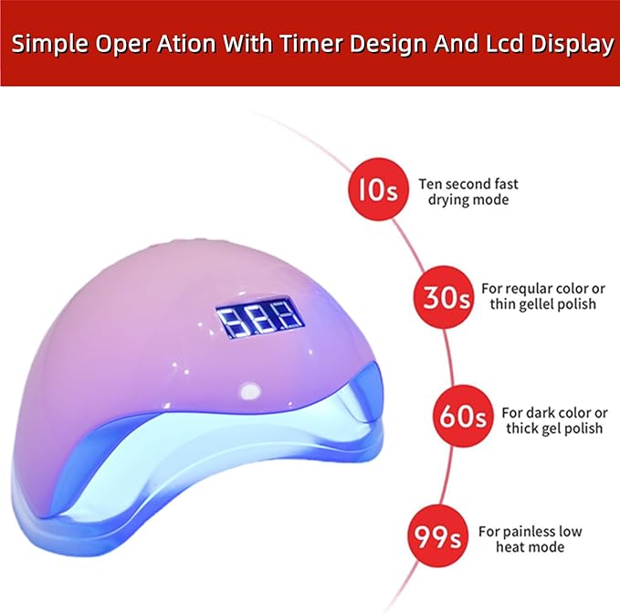 UV LED Nail Lamp, 48W Nail Dryer Gel Nail Polish Curing LED UV Light with 4 Timers Automatic Sensor LCD Display Professional Nail Art Tools Accessories for Fingernail Toenail Salon (Pink)