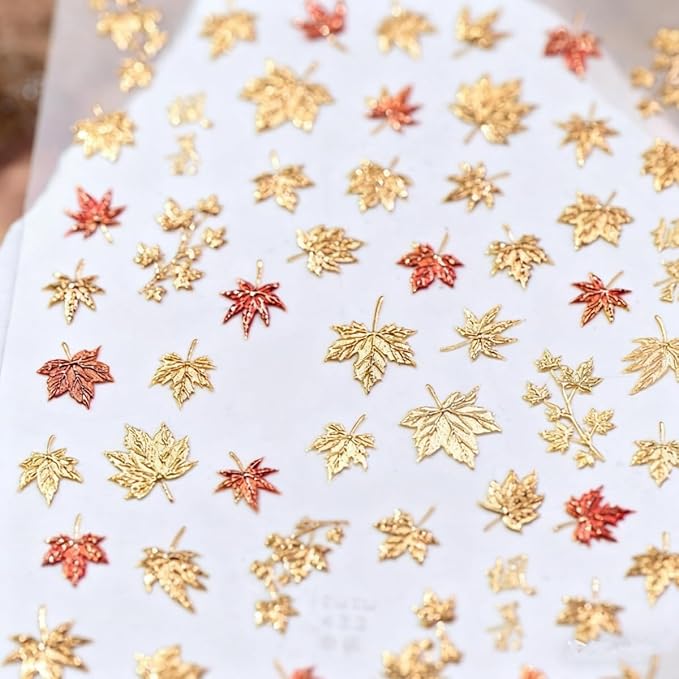 Fall Nail Sticker 5D Embossed Gold Maple Leaves Nail Art Sticker Self Adhesive Nail Decals Thanksgiving Autunm Nail Art for Women Girls Manicure Supplies Nails Art Decorations
