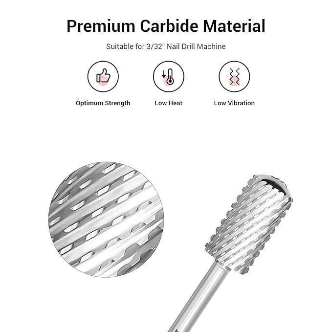 MelodySusie Safety Nail Drill Bits, 3/32'' Smooth Round Top Large Barrel Carbide Bits, Suitable for Manicure Pedicure Cuticle Gel Polishing, Beginners Bits, Silver, Series Bit-S, Extra Coarse