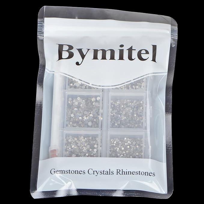 Bymitel 7200 Pieces 6 Mixed Sizes Glue Fix on Glass Rhinestones Round Crystal Gems Flatback for DIY Jewelry Making with one Picking Pen(6-Sizes 7200PCS, Clear Crystal)