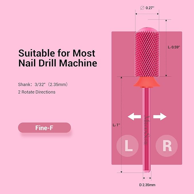 MelodySusie Safety Nail Drill Bits, 3/32'' Smooth Round Top Large Barrel Carbide Bits, Suitable for Manicure Pedicure Cuticle Gel Polishing, Beginners Bits, Pink Blossom, Series Bit-S