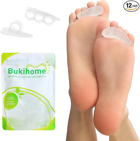 Bukihome Hammertoe Corrector Gel Toe Straighteners - 12 pcs Support Crest for Women & Men - Realign Bent, Crooked, Curled, Claw, Hammer Toes - Clear,Multi-Size