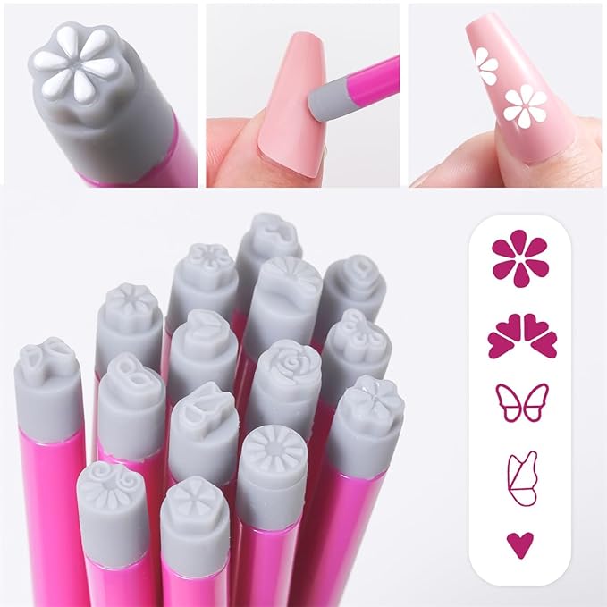 Nail Art Stamping Pen Set – Floral Nail Design Tools for Women and Girl, DIY Nail Doodles Kit – for Party and Homes Manicures – Available in 4, 6, 10, or 15 Pens (15 Pcs nail pen)