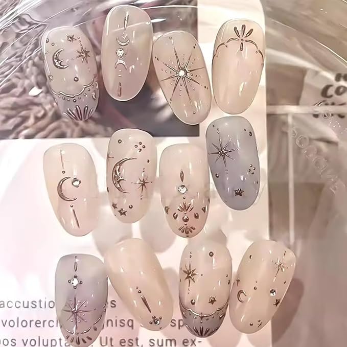 6 Sheets Star Nail Art Stickers 3D Self-Adhesive Pegatinas Uñas Silver Gold Nail Stickers Star Moon Nail Decals for Nail Art Design Decoration Accessories for Women Girls DIY