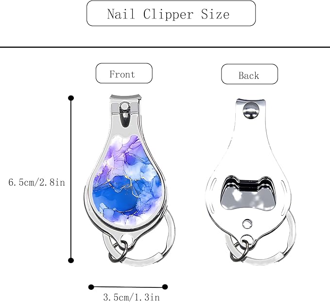 Toenail Clippers for Men 2 Pack Nail Clipper Set with Key Chain Cute Nail Cutter with Jar Opener for Dorm Room Essentials,Kitchen Gadgets,Gift for Thanksgiving, Halloween(Purple Marble)