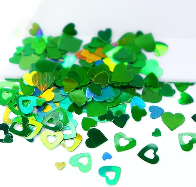 Laser Green Glitter Nail Art Sequins, Holographic 3D Sparkly Flakes Decoration, Love Heart Stars Shamrocks Music Leaf Nail Art Design Supplies for Women Girls Manicure Charms Decorations DIY Crafts