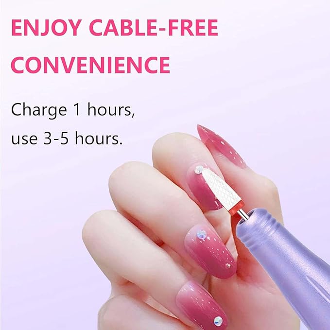 Nail Drill and Dremel - 14-in-1 Portable USB-Powered Nail Care Set with 20000RPM Speed for Gel, Dip Powder, Manicure, Pedicure, Shaping & Polishing, in Elegant (Violet)