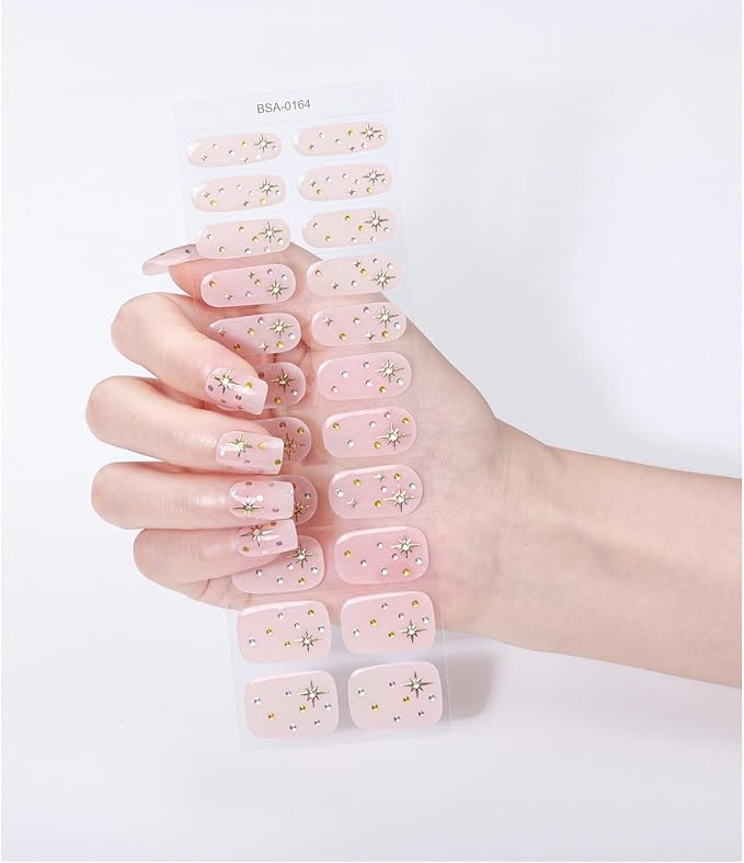 Nail Stickers, Gel Nail Strips with Manicure Tool Kit, 22 Pieces, Long Lasting, Chip Resistant, UV Free, Dewdrop Diamonds