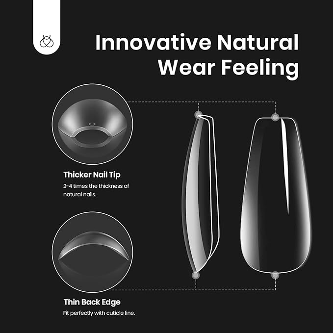 Beetles Soft Gel Nail Kit Medium Coffin Easy Nail Extension Set 5 In 1 Nail Glue Base Coat with Pre shaped Nail Tips and Led Nail Lamp Acrylic Nail Clipper Gifts for Women