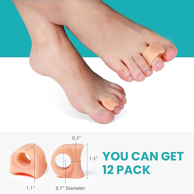 Toe Separators for Women Gel Toe Separators for Overlapping Toes, Bunions, Big Toe Alignment, Corrector and Spacer, Preventing Rubbing Relieve Pressure (Large, 12 Pack, Beige)
