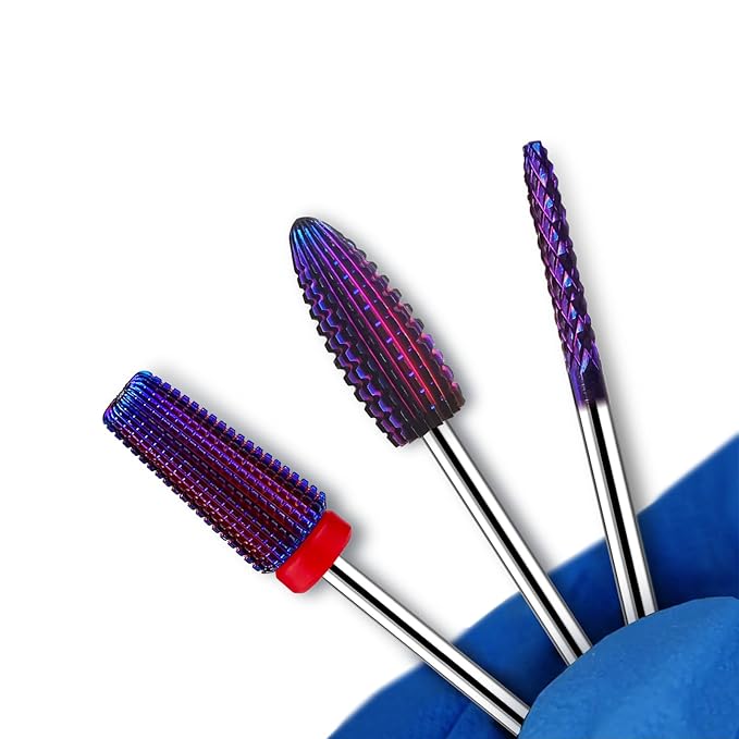 Nail Drill Bits, CORFULRA 5 in 1 Nail Drill Bit Tornado Nail Drill Bit Tungsten Carbide Cuticle Bit, Professional 3pcs Drill Bits for Nails,Acrylic Gel Remover,Under Nail Cleaner Callus Clean, Purple
