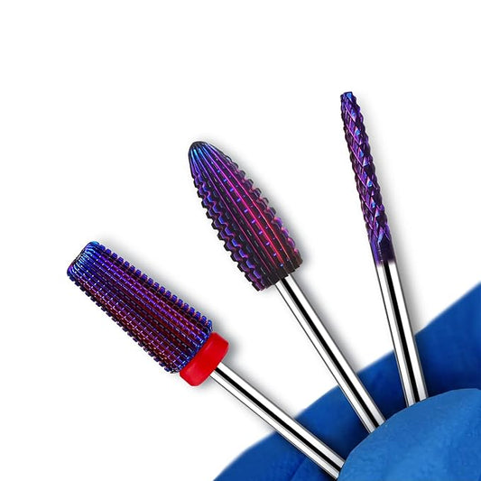 Nail Drill Bits, CORFULRA 5 in 1 Nail Drill Bit Tornado Nail Drill Bit Tungsten Carbide Cuticle Bit, Professional 3pcs Drill Bits for Nails,Acrylic Gel Remover,Under Nail Cleaner Callus Clean, Purple