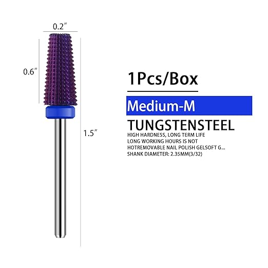 5 in 1 Nail Drill Bits,Tungsten Carbide Drill Bit, Cuticle Drill Bits Nail Bits for Nail Drill 3/32 Inch for Nail Bit Manicure Pedicure (M, Purple)