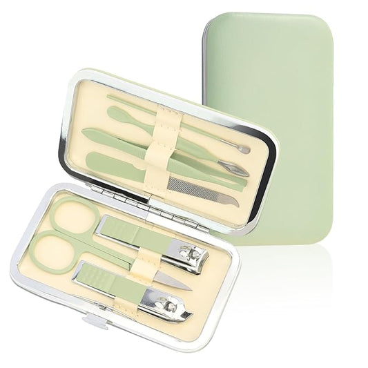 Manicure Kit Christmas Stocking Stuffers for Girls, Manicure Set, Nail Clippers Kit, 7 Pcs Manicure and Pedicure Kit, Green Nail Care Kit Christmas Gifts for Girls Women Mother Teenagers