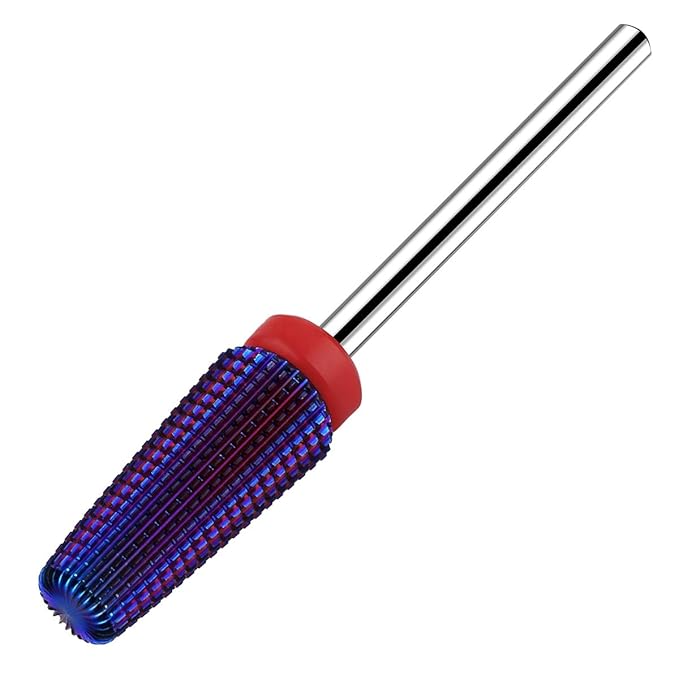 Lavinda 5 in 1 Fine Grit Tapered Nail Drill Bit for Acrylic Gel Removal Carbide Tungsten Steel Left Right Hand Use Professional Nail Tech Tools 3/32" (Fine, Purple)