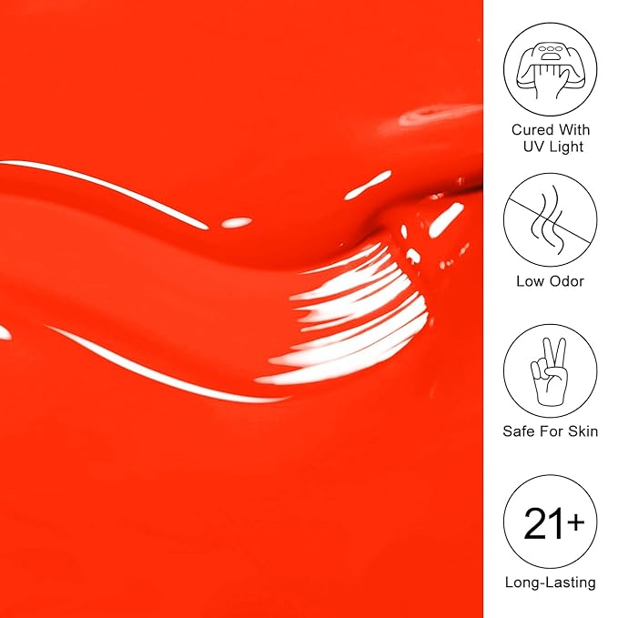Imtiti Neon Gel Nail Polish, 15ML Orange Red Gel Polish spring summer Soak Off LED UV DIY Nail Art Starter Manicure Salon