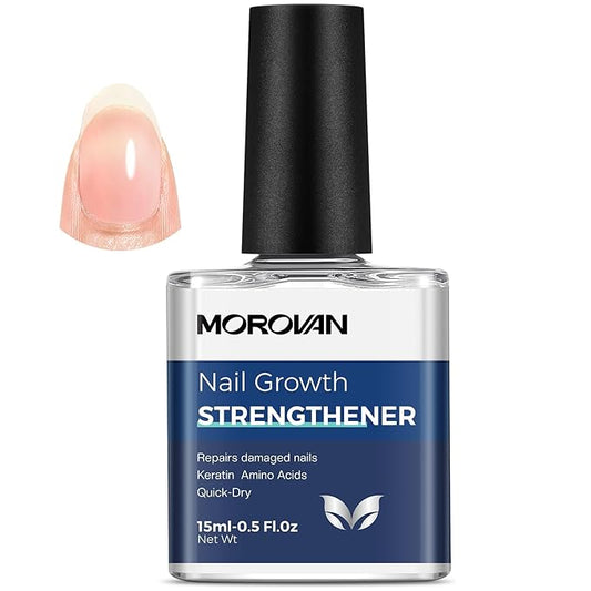 Morovan Nail Strengthener and Growth: Clear Nail Polish Hardener for Damaged Nails Treatment Natural Keratin Repair Ridge Filler Prevents Discoloration Crack Thin Essential Manicure Nail Care Women