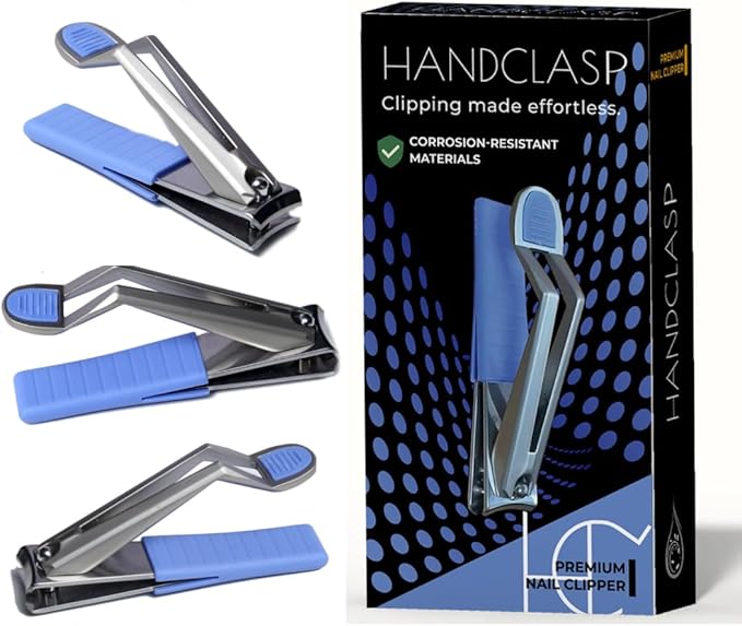 Nail Clippers for Men, Fingernails, Premium Stainless Steel, Ultra Sharp Curved Edge, Wide Jaw, Ergonomic, Thumb Rest for Comfort, Special Needs, Arthritis Friendly, Blue